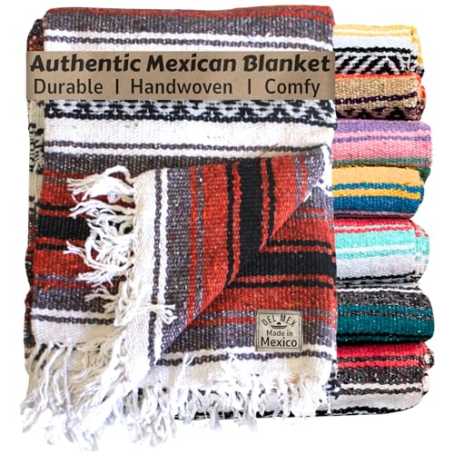 Del Mex Classic Mexican Blanket, Large Authentic Woven Falsa Throw (70"x50"), Artisan Southwest Décor for Beach, Yoga, Outdoors (Terracotta) - color: Terracotta