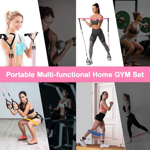 Bbtops Pilates Bar Kit with Resistance Bands,Pilates Bar with Stackable Bands Workout Equipment for Legs,Hip,Waist and Arm,Exercise Fitness Equipment for Women & Men Home Gym Yoga Pilates - color: Baby Pink