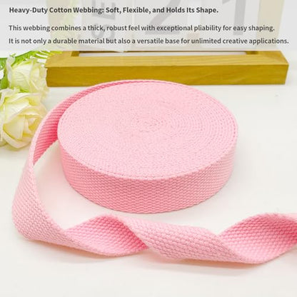 Heavy‑Duty Cotton Webbing Strap 1''x6yds Pink for Bags | 2mm thick webbing for dog collars, backpack, bag handles, apron straps, slings, sewing repairs & DIY craft projects. - color: Pink