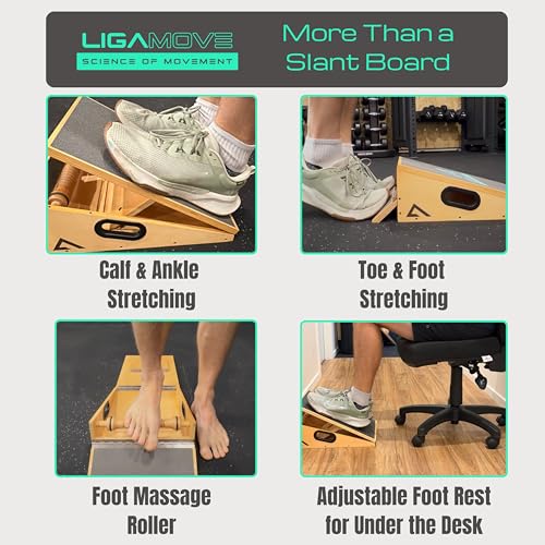 Adjustable Wooden Slant Board, Calf Stretcher, Foot Roller & Toe Stretcher