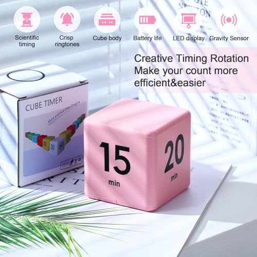 Weewooday Cube Timer, Gravity Sensor Flip Timer for ADHD, Pink - color: Pink
