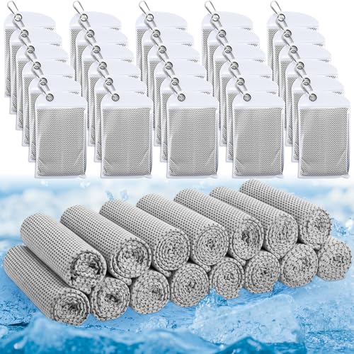 Honoson 30 Pack Cooling Towels for Neck and Face, 27 x 16 in, Light Grey - color: Light Grey