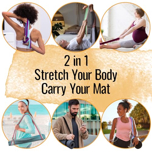 TECEUM 2 IN 1 Yoga & Mat Strap for Stretching – Cotton – 6/8/10 ft | Adjustable Non-Slip Belt in 30+ Colors for Yoga, Pilates, Physical Therapy, Fitness, Home Workouts and Carrying Mats - color: Pastel Orange, size: 6 ft