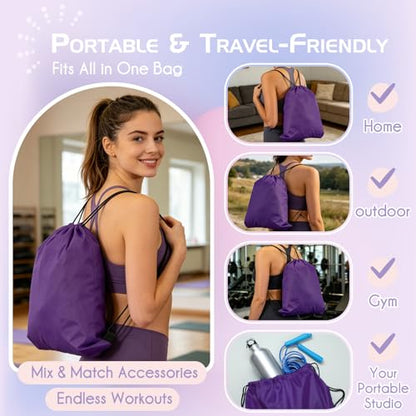 Pilates Ring Set: 35cm Magic Circle with Dual Padded Handles, Pilates Mini Ball, and Resistance Bands (15, 25, 35 lbs) for Strength, Flexibility, Stability, and Body Toning - color: Violet-13