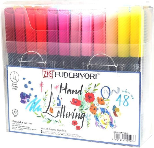Kuretake ZIG FUDEBIYORI Brush Pens 48 colors set, AP-Certified, Odourless, Xylene free, Flexible Hard brush tip, Effective for both details and larger spaces, Professional quality, Made in Japan - style: 48 Colors Set