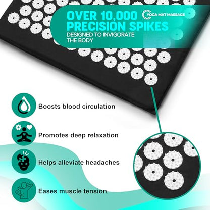 Sivan Acupressure Mat & Pillow Set for Back & Neck (Large, Black/White) - color: Black/White, size: Large