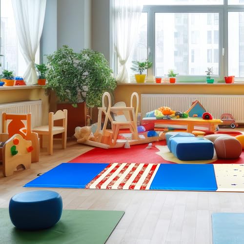 BalanceFrom 10x4 Feet 4-Panel Folding Gymnastics Mat – 2-Inch Thick Pad with Vinyl Surface and Carrying Handles for Tumbling, Yoga, Pilates, Home Workouts, and Martial Arts - color: Star-Stripe