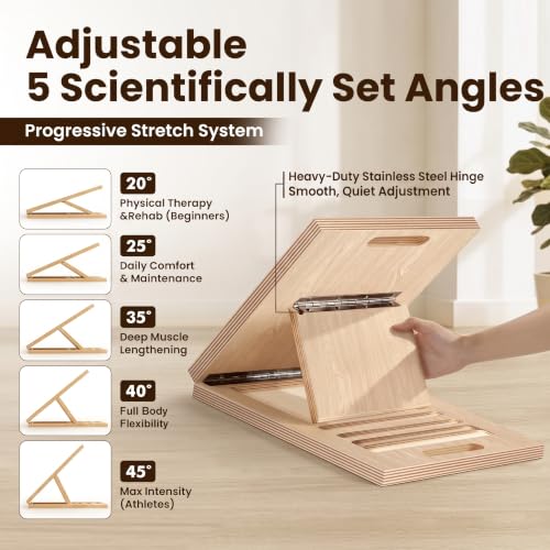 Adjustable Wooden Slant Board, Portable Incline Board for Calf Stretching, Squats, Pilates & PT, Heel, Ankle, Knee, Foot, Leg Relief