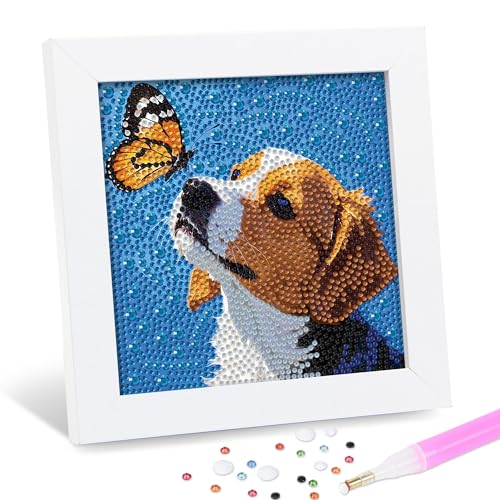 Leixonl Diamond Art Kits for Kids with Framed (7 in) Cartoon Animals DIY Gem Art Painting - Arts & Crafts Gifts for Beginners & Teens (Dog) - color: Dog