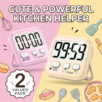 Antonki 2 Pack Digital Timer for Kids Classroom Kitchen Timers for Cooking | w/ Battery, Easy to View, Alarm, Mute Mode, Count Down/Up, Magnetic, Kickstand, Hanging, Classroom Timer for Teacher Supplies - color: 2 * Lovely Pink + Light Peach