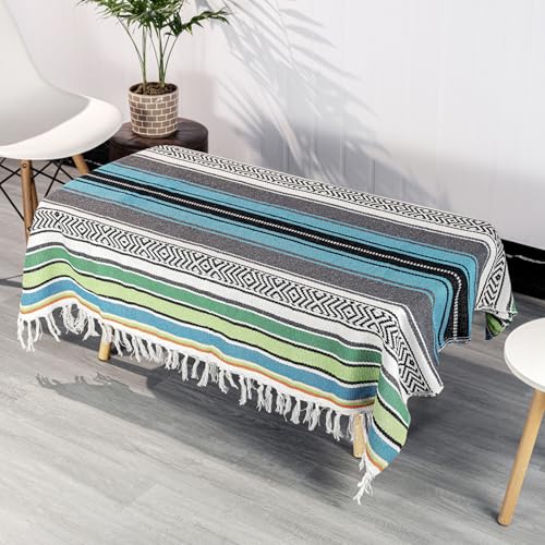 Airooglee 69" L x 51" W Large Mexican Blanket - Perfect as Yoga Blanket, Outdoor Blanket, Beach Blanket, Serape Blanket, Picnic Blanket, Camping Blanket, Woven Blanket, Boho Home Décor - Blue-Green - color: Blue-green