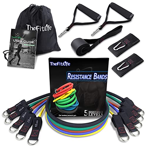 TheFitLife Resistance Exercise Bands Set (150lbs) with Handles+ TheFitLife Pull-Up Assist Exercise Bands Set for Body Stretching, Power-Lifting, Fitness Training