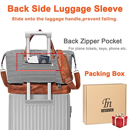 IBFUN Weekender Bags for Women, 21" Travel Duffle Bag with Shoe Compartment - color: A1-Black Strip