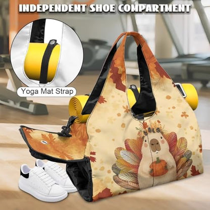 Gym Bag with Yoga Mat Holder Large Tote Bag With Multi Pockets for Women Men Dry Wet Separated Pocket Carryall Yoga Tote Bag for Pilates Travel Workout Office - color: Halloween yellow