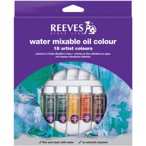 Reeves 18-Pack Water Mixable Oil Color Tube Set, 10ml - size: 18 Tubes, style: Water Mixable Oil Colour