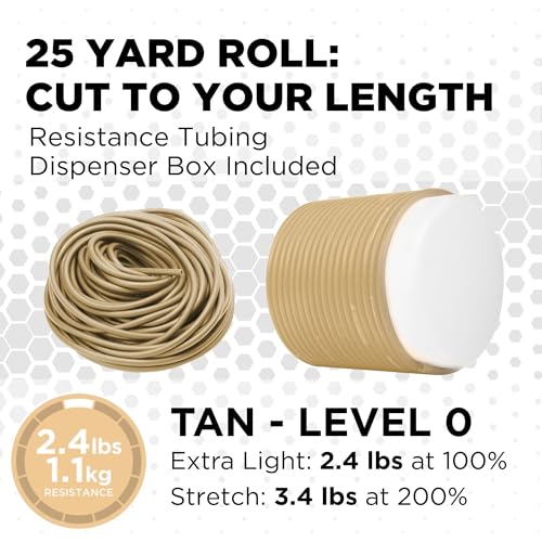 THERABAND Latex Resistance Tubing, Tan, Extra Light Level 0, 25 ft Roll, Professional Grade for Upper and Lower Body Workouts, Cut-to-Length, Color-Coded Resistance Levels - color: Level 0 / Extra Light - Tan, size: 25 Foot