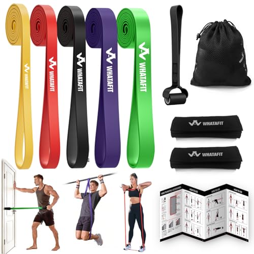 WHATAFIT Resistance Bands, 5 Level Pull Up Assistance Bands for Working Out - color: 2.3-56.7kg(5-125파운드) 컬러풀+그립