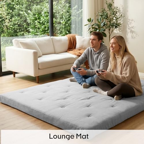 ZonLi Japanese Floor Mattress, 100% Cotton Washable Cover Futon Mattress - color: Light Grey, size: Queen(80"L x 60"W x 4"Th)
