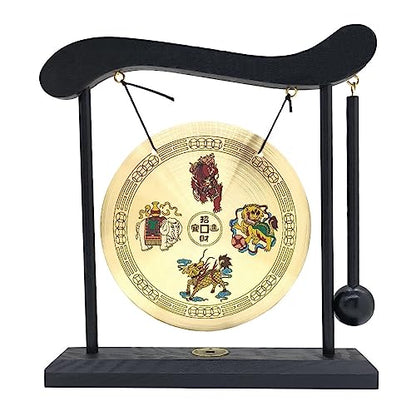 Hooshing Brass Gong Desktop Zen Art Feng Shui Decor, Four Divine Beasts - style: Four Divine Beasts