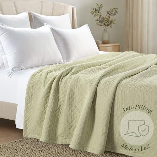 Threadmill Luxury Cotton Blankets for Queen Size Bed | All-Season 100% Cotton Queen Size Blanket | Criss Cross Cozy Lightweight, Soft Breathable Coverlet fits Full Size Bed, 90x92 | Sage Green - color: Classic Sage Green, size: Queen / Full