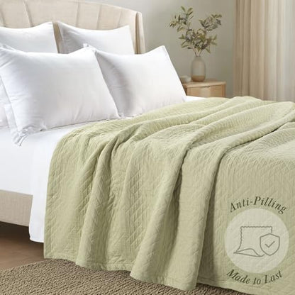 Threadmill Luxury Cotton Blankets for Queen Size Bed | All-Season 100% Cotton Queen Size Blanket | Criss Cross Cozy Lightweight, Soft Breathable Coverlet fits Full Size Bed, 90x92 | Sage Green - color: Classic Sage Green, size: Queen / Full