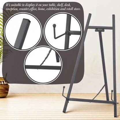 Leinuosen Metal Easel Stand 16.5" H x 8.7" W x 4.3" D Table Top Easel Stand for Display Tripod Art Picture Mirror Modern Plate Holder for Display Book Photo Wedding Sign (Grey,1 Pcs) - color: Grey