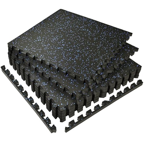 SUPERJARE 0.56'' Thick 24 Sq Ft Rubber Top Gym Flooring for Home Gym | High Density Gym mat with Upgraded Rubber Top, 6 Pcs Interlocking EVA Foam Exercise Equipment mat, Workout Mat, Black/Blue - color: Black/Blue, size: 6 Tiles (24 Sq Ft)