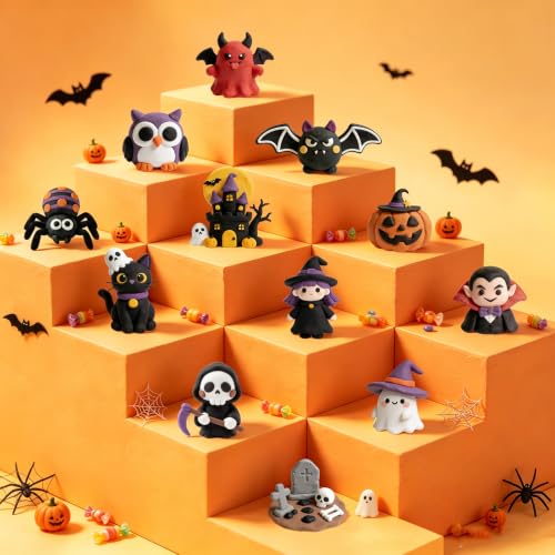 Air Dry Clay Kit - 12 Halloween Modeling Clay for Kids, Complete DIY Clay Craft Set with Sculpting Tools & Step-by-Step Tutorials, Ultra Soft & Non-Sticky Clay, Gift Ideas for Halloween - color: Clay Halloween Kit