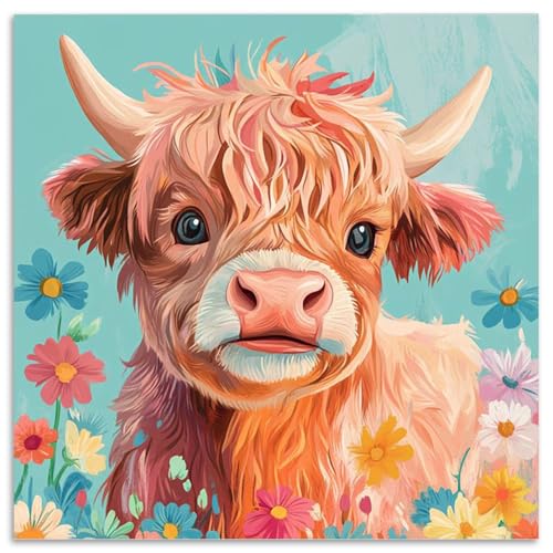 Highland Cow Diamond Art Kits for Adults Beginners 14x14 in, DIY Craft Gift | Cute Animal Diamond Painting Kits for Adults, Stress Relief, Home Wall Decor, 5D Full Round Drill Gem Art - color: DP-US13
