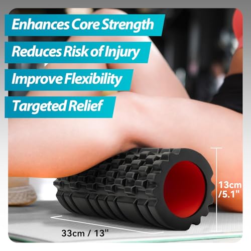 Krightlink Foam Roller for Deep Tissue Massager, 13" High Density Exercise Patented Roller for Muscle Massage and Myofascial Trigger Point Release Back Roller for Fitness, Yoga and Pilates (Black) - color: Pure Black