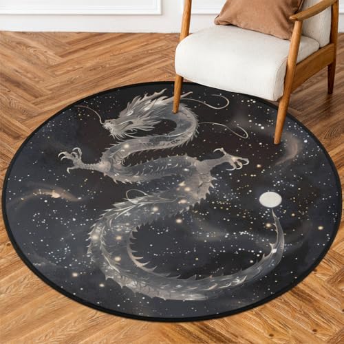 Vintage Dragon Round Area Rug 5Ft Chinese Style Dragon Circle Floor Mat - color: Dragon, size: 5 ft