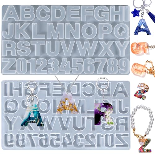 Alphabet Resin Mold with Hole, Uppercase Alphabet Mold with Number | Reversed Alphabet Silicone Mold for Keychain Making, Epoxy Resin Letter Jewelry Pendant DIY Birthday Party Gift Crafting - color: 1PCS Large Alphabet Molds with Holes