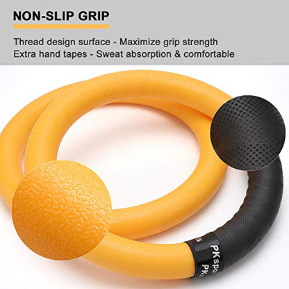 PACEARTH Gymnastic Rings 1100lbs Capacity with 14.76ft Adjustable Buckle Straps Pull Up Exercise Rings Non-Slip Rings for Home Gym Full Body Workout - color: Yellow