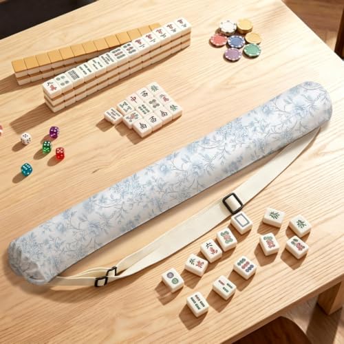 Blue and White Floral Toile Mahjong Mat Bag with Adjustable Straps - color: Blue and White Floral