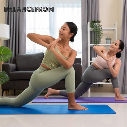 BalanceFrom 71x24 Inches Yoga Mat with Knee Pad and Optional Blocks – Extra 1-Inch Thick Non-Slip Foam with Anti-Tear Surface and Carrying Strap for Home, Studio, or Gym Workouts - color: Blue, style: Mat & Knee Pad