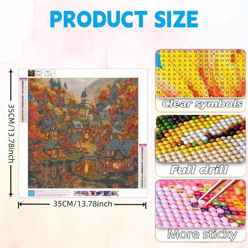 DOTSTART Diamond Painting Kits for Adults, Autumn House Diamond Art Kits | Fall Forest Paint by Diamonds, Full Drill Round Diamond Gem Art Painting, Home Wall Art Decor, 13.78 x 13.78 inch - color: KM935-1
