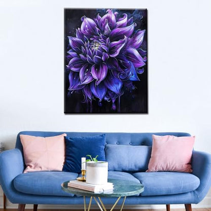 Dark Purple Dahlia Flowers Paint by Number Black Background Painting DIY Painting on Canvas with Brushes Acrylic Paints Gothic Paint by Numbers for Adults and Kids Beginner 16x20 Inch（without Frame） - color: Eye Flowers 01, size: 16''x20''(Frameless)