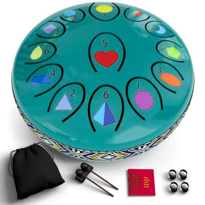 REGIS Steel Tongue Drum, Rain Drum for Outside Garden, Waterproof Meditation Rain Chime, UV-Printed Notes & Geometric Design, with Bag, Mallets & Music Book (Blue 6.5 Inch 13 Notes) - color: Blue
