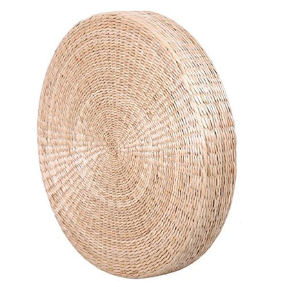 HUAWELL 2 Pieces Japanese Tatami Floor Pillow Set Zafu Natural Seat Furniture Set Meditation Floor Mat Cushion Multi-Functional Handmade Breathable Circle Beige - size: 23.6*23.6*3.94 Inch