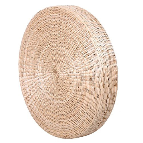 HUAWELL 2 Pieces Japanese Tatami Floor Pillow Set Zafu Natural Seat Furniture Set Meditation Floor Mat Cushion Multi-Functional Handmade Breathable Circle Beige - size: 23.6*23.6*3.94 Inch