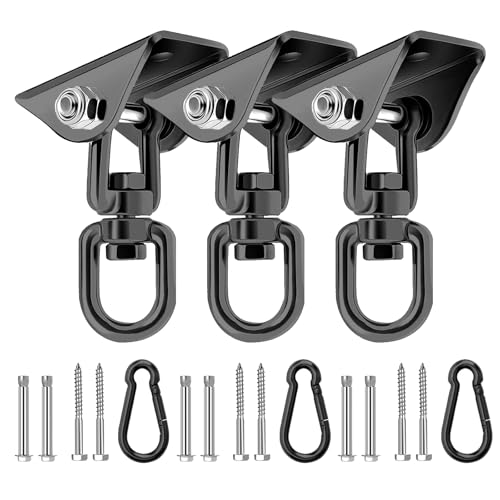 Heavy Duty Hammock Hanging Kit, 360° Rotating 1200 lb Swing Hangers for Hammock Chair Stand, Seat, Porch Swing, Yoga, Tree, Ceiling Mount, Indoor Outdoor Hanging Hardware Black | Pack of 3 - color: Black | Pack of 3