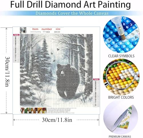 MOMDEDP Diamond Painting Kits for Adults -Forest Bear DIY 5D Diamond Art Kits Full Drill Winter Diamond Dots Paintings with Diamonds Gem Art and Crafts for Beginners Home Decor 12x12inch Animal
