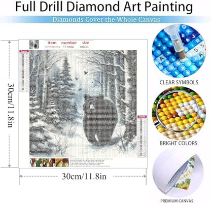 MOMDEDP Diamond Painting Kits for Adults -Forest Bear DIY 5D Diamond Art Kits Full Drill Winter Diamond Dots Paintings with Diamonds Gem Art and Crafts for Beginners Home Decor 12x12inch Animal