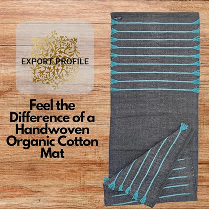 Indian Handmade100 % Organic Anti Skid Multi Colour Cotton Yoga Mat - Eco-Friendly Hand-Woven Rug - Non-Slip & Thick (24”x72”x5mm) for Hot yoga & Everyday Fitness at Home - Comfortable & Foldable Extra-Long Mat - color: Multi 18