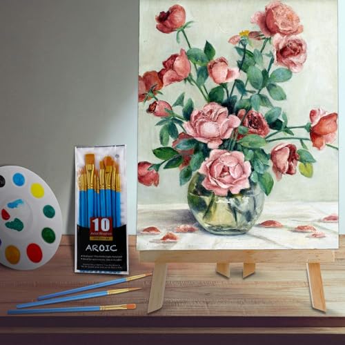 144 PCS Professional Painting Set, 12 PCS Wood Easels,12 Pack 120 Brushes | with Nylon Brush Head and 12 PCS Palettes, Painting Supplies kit for Kids & Adults Party - style: 144Pcs(12 Sets)