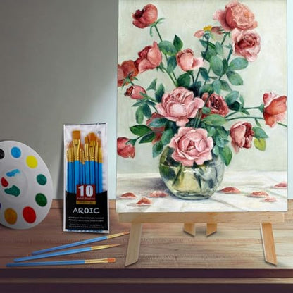 144 PCS Professional Painting Set, 12 PCS Wood Easels,12 Pack 120 Brushes | with Nylon Brush Head and 12 PCS Palettes, Painting Supplies kit for Kids & Adults Party - style: 144Pcs(12 Sets)