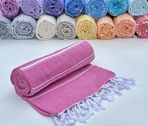 Mystic Turkish Beach Towel Pestemal - 100% Organic Cotton - Extra Large - Quick Dry - Bath - Beach - Gym - Yoga - Travel - Sultan Model (Dark Pink) - color: Dark Pink