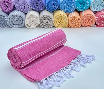 Mystic Turkish Beach Towel Pestemal - 100% Organic Cotton - Extra Large - Quick Dry - Bath - Beach - Gym - Yoga - Travel - Sultan Model (Dark Pink) - color: Dark Pink