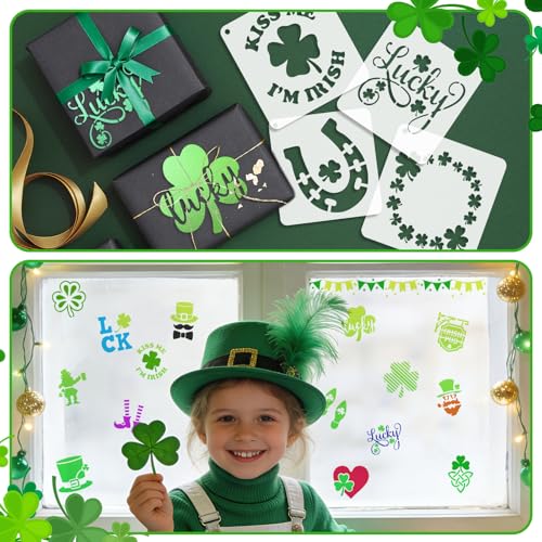 72 Pcs St Patricks Day Stencils for Painting Set, Reusable Shamrock Leaf Hat Beer Mugs Painting Templates - Stencil Crafts Drawing Templates for DIY Scrapbook, Home Wall Murals, Canvas Wood Signs - style: St Patricks Day