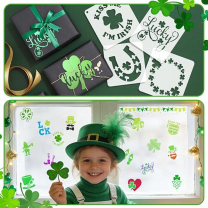 72 Pcs St Patricks Day Stencils for Painting Set, Reusable Shamrock Leaf Hat Beer Mugs Painting Templates - Stencil Crafts Drawing Templates for DIY Scrapbook, Home Wall Murals, Canvas Wood Signs - style: St Patricks Day